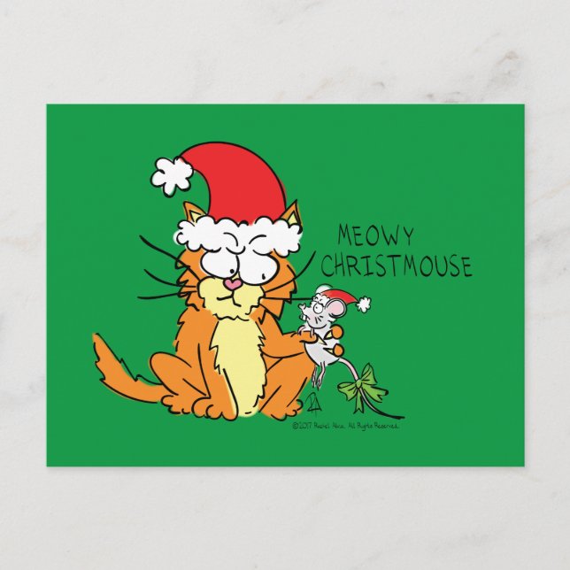 Carte Postale Chat Funny Noël Cartographie mignonne souris souri (Devant)