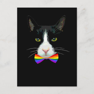 Carte Postale Chat gay LGBT avec Cravate arc-en-ciel