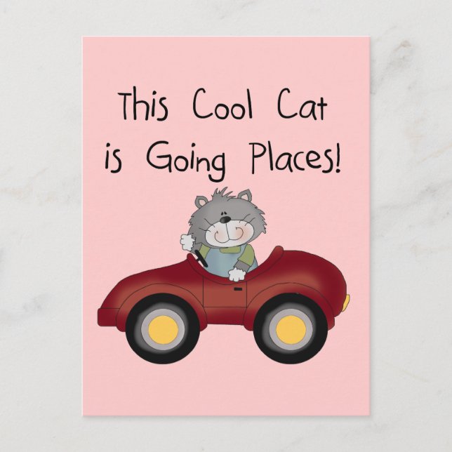 Carte Postale Chat Going Places Chemises rouges Voiture et cadea (Devant)