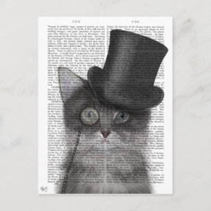 Carte Postale Chat gris avec chapeau supérieur