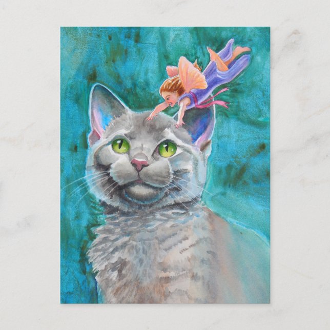 Carte Postale Chat gris avec poitrine (Devant)