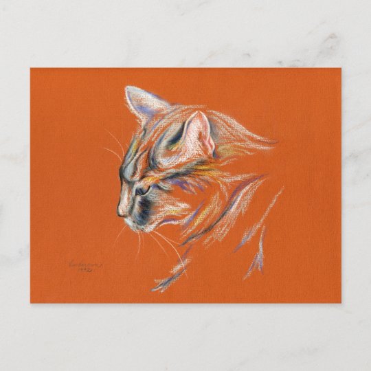 Carte Postale Chat Gris Dans Le Profil Dessin En Pastel Zazzle Fr