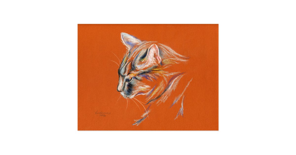 Carte Postale Chat Gris Dans Le Profil Dessin En Pastel Zazzle Fr