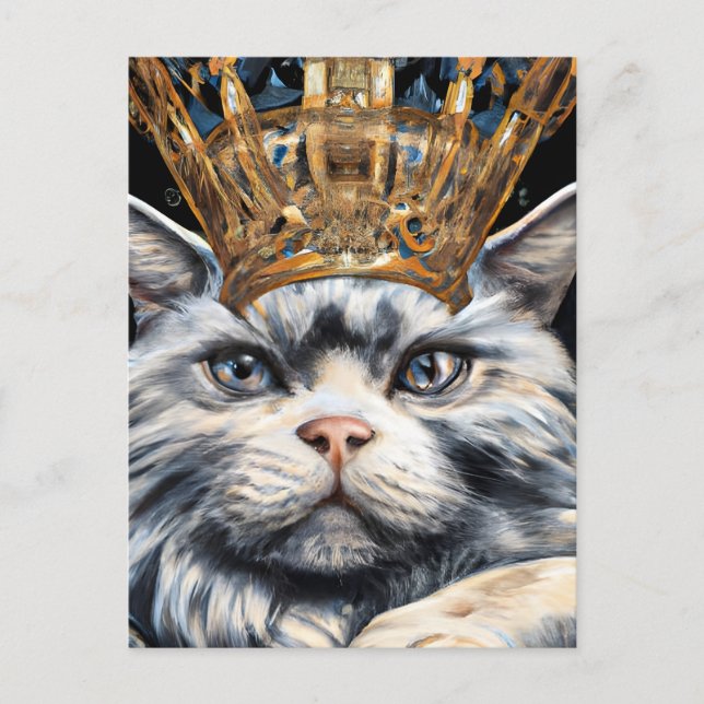 Carte Postale Chat gris dans une couronne (Devant)