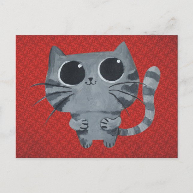Carte Postale Chat gris mignon avec grands yeux noirs (Devant)