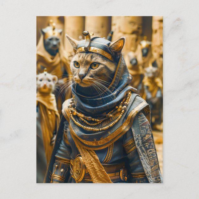 Carte Postale Chat guerrier égyptien en blindée royale (Devant)