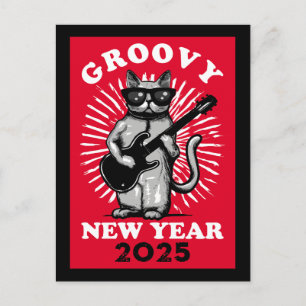 Carte Postale Chat Guitariste Groovy Bonne Année 2025