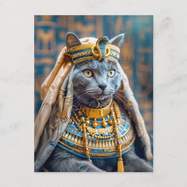 Carte Postale Chat habillé en reine Pharaon (Devant)