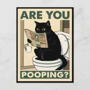 Carte Postale Chat hilarant lisant un journal dans les toilettes