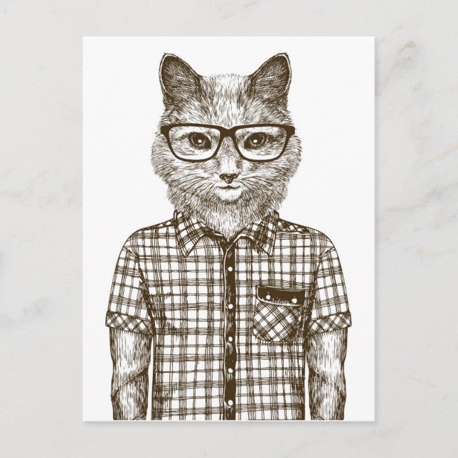 Carte Postale Chat Hipster (Devant)