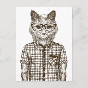 Carte Postale Chat Hipster