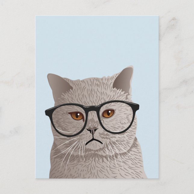 Carte Postale Chat Hipster British Shorthair (Devant)