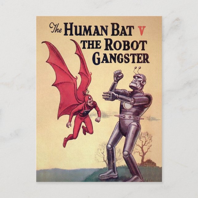 Carte Postale Chat Humain vintage V Gangster Robot (Devant)