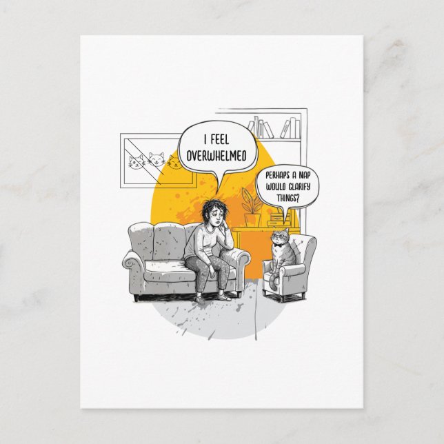 Carte Postale Chat Introverti Submergé Humour Meme Relatable (Devant)