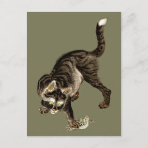 Carte Postale Chat japonais attrapant une grenouille