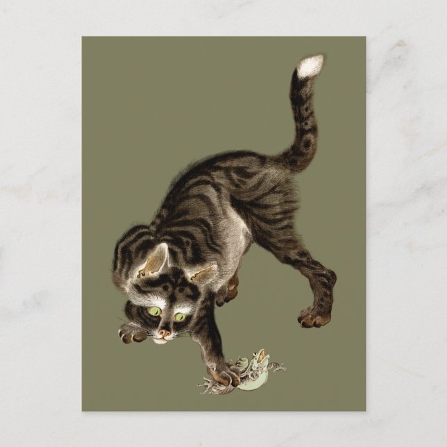 Carte Postale Chat japonais attrapant une grenouille (Devant)
