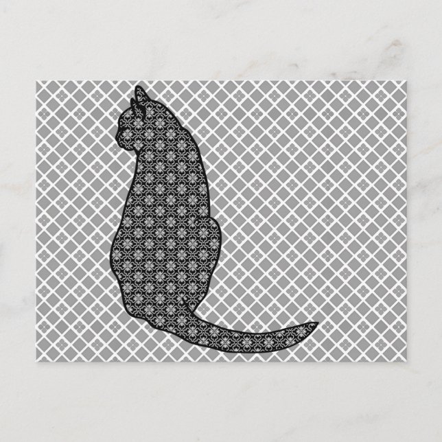 Carte Postale Chat japonais - Kimono noir et blanc (Devant)