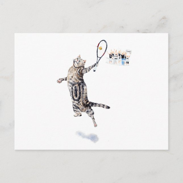 Carte Postale Chat Jouant Au Tennis (Devant)