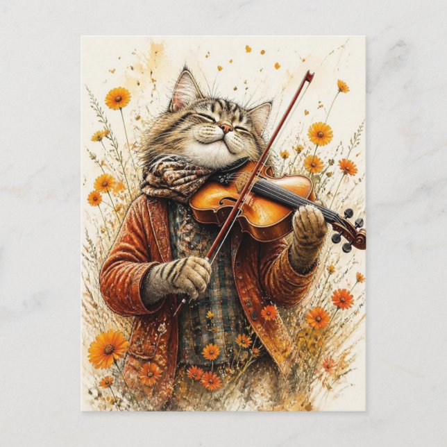 Carte Postale Chat Jouant du Violon (Devant)