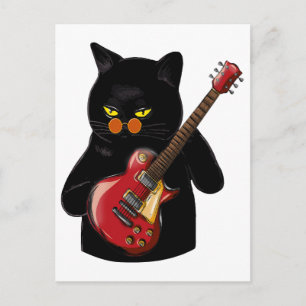 Carte Postale Chat Jouant Guitare Acoustique Musicien Cool Guita