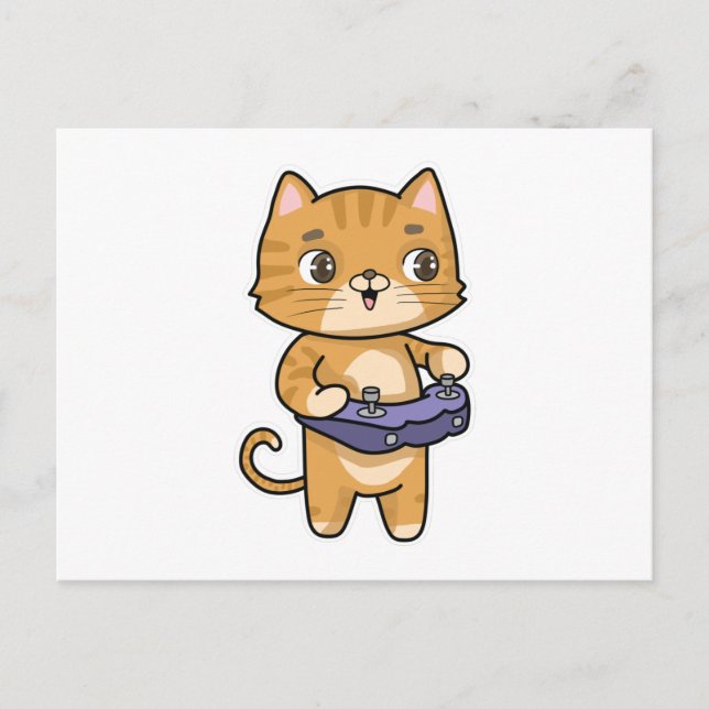 Carte Postale Chat Jouer avec contrôleur (Devant)