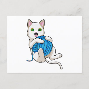 Carte Postale Chat Jouer de la laine