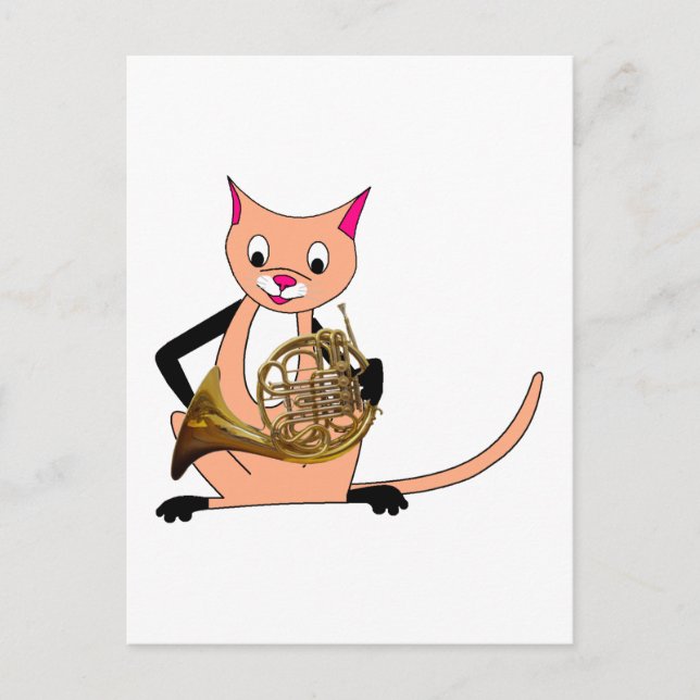 Carte Postale Chat Jouer la Corne française (Devant)