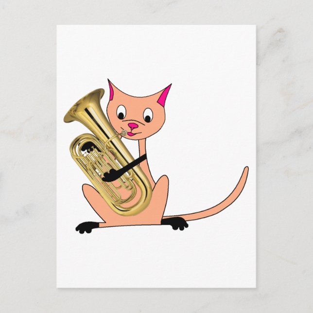 Carte Postale Chat Jouer l'Euphonium (Devant)