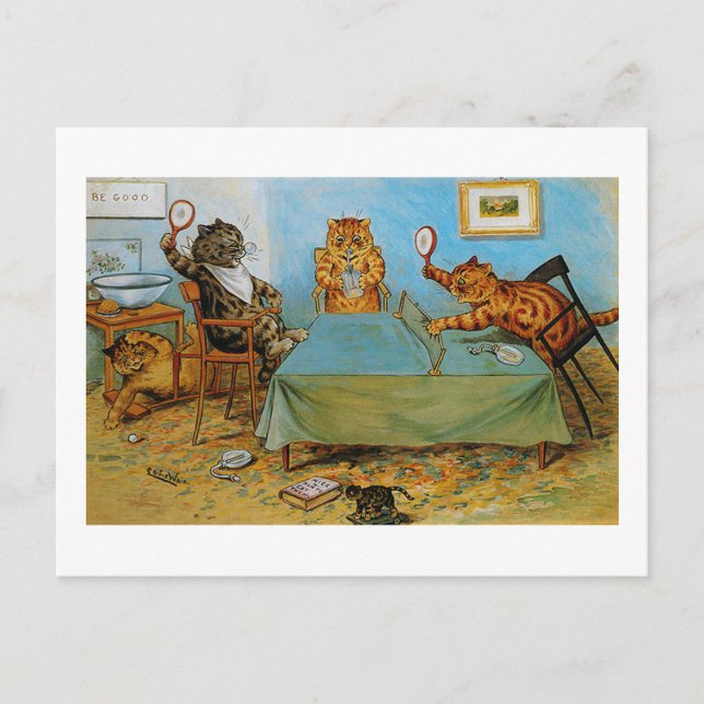Carte Postale Chat Jouer ping-pong, Louis Wain (Devant)