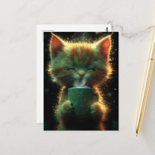 Carte Postale Chat Jouit de Café