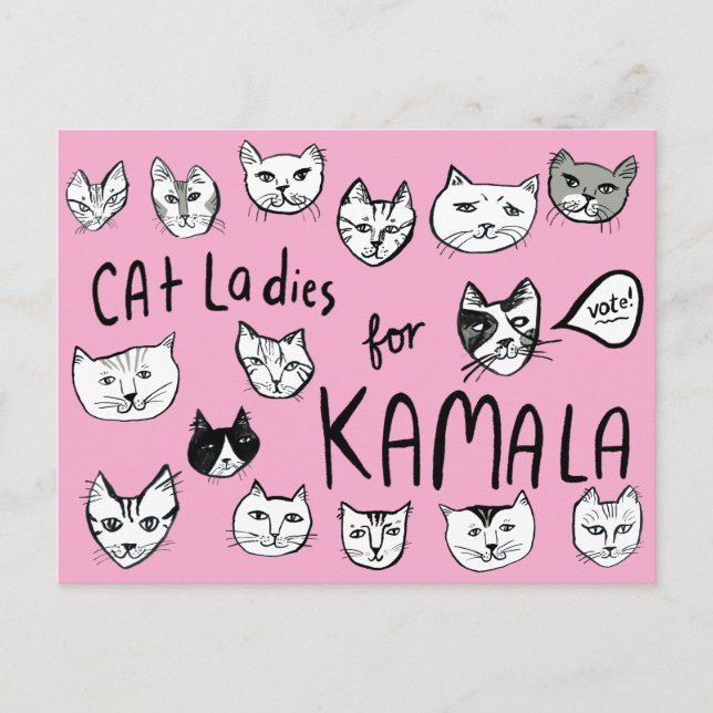 Carte Postale CHAT LADIES pour l'élection de KAMALA Cute VOTE (Devant)