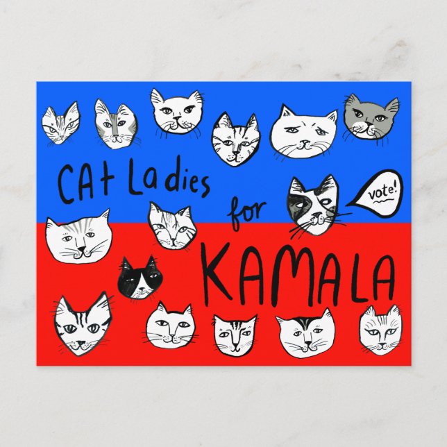 Carte Postale CHAT LADIES pour l'élection de KAMALA Cute VOTE (Devant)