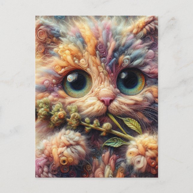 Carte Postale Chat Laineux Adorable Avec Capnip (Devant)