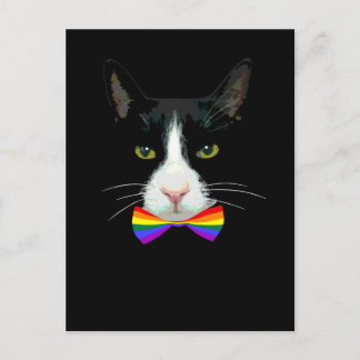 Carte Postale Chat LGBT Gay avec noeud papillon arc-en-ciel
