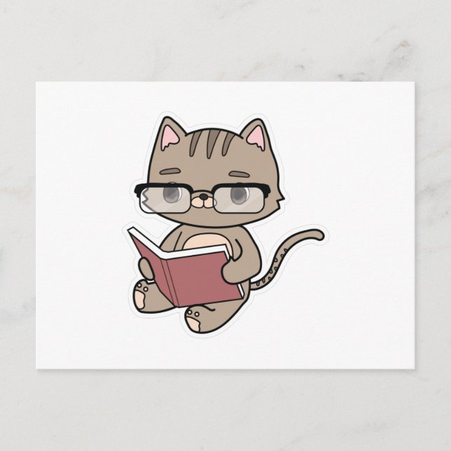 Carte Postale Chat lisant à Reading (Devant)