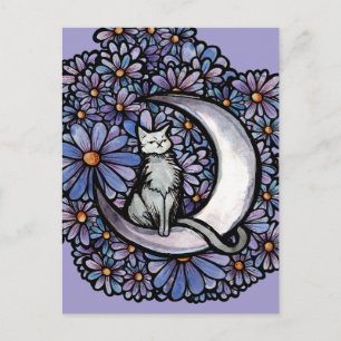 Carte Postale Chat Luna Moon Violet Daisy                       