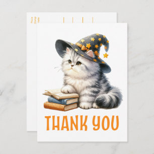 Carte Postale Chat Merci Kitten Sorcière Halloween livre amour