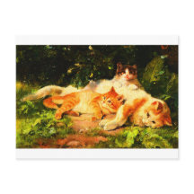 Chat mère vintage avec ses chatons joués