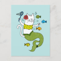 Carte postale Chat Mermaid