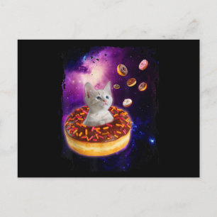Carte Postale Chat Mignon à l'Intérieur de Beignet Dans l'Espace