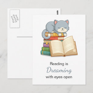Carte Postale Chat mignon au-dessus d'une citation de lecture de
