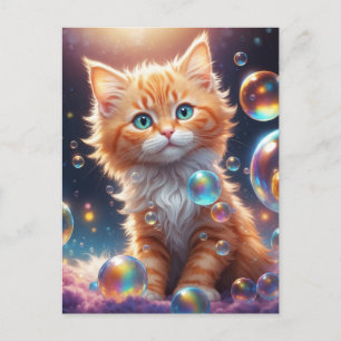 Carte Postale Chat mignon avec bulles IA généré