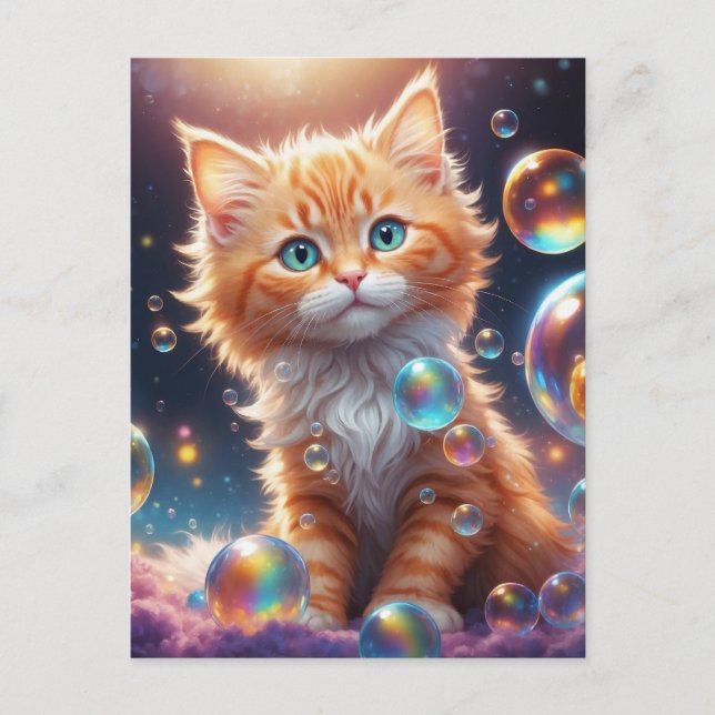 Carte Postale Chat mignon avec bulles IA généré (Devant)