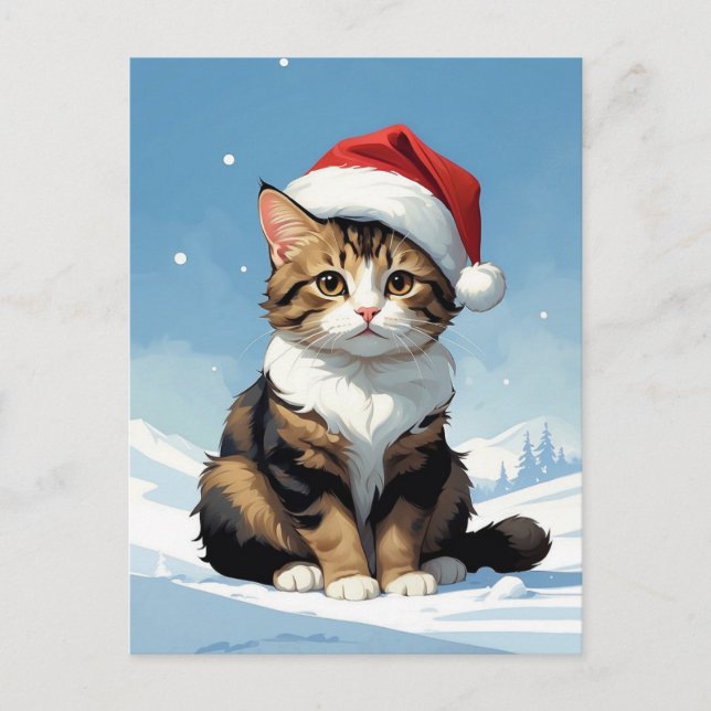Carte Postale chat mignon avec chapeau santa Illustration (Devant)