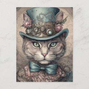 Carte Postale Chat mignon avec un Tophat à vapeur