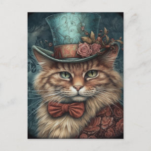 Carte Postale Chat mignon avec un Tophat bleu