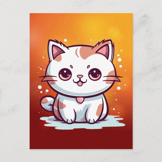 Carte Postale Chat Mignon Clipart de Style Kawaii (Devant)
