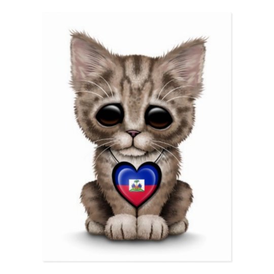 Carte Postale Chat Mignon De Chaton Avec Le Coeur Haitien De Zazzle Fr