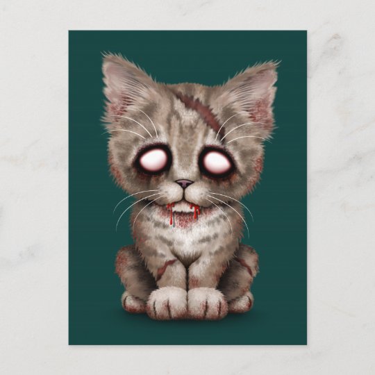 Carte Postale Chat Mignon De Chaton De Zombi Sur Le Bleu Zazzle Fr