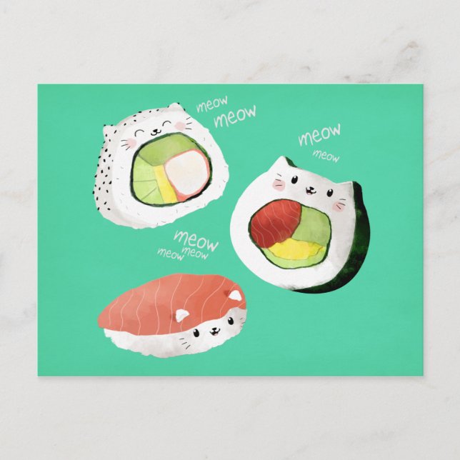 Carte Postale Chat mignon de sushi (Devant)
